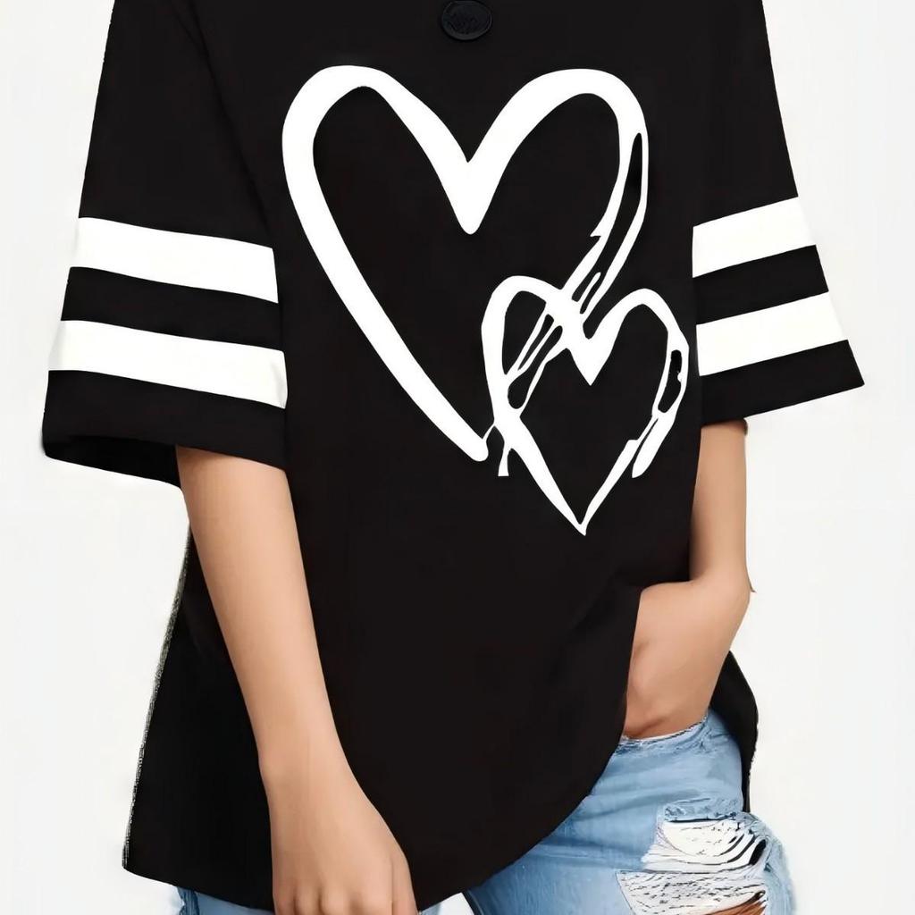2025 Sommer Herz Muster Übergröße Damen T-Shirt - Europäischer & Amerikanischer Stil