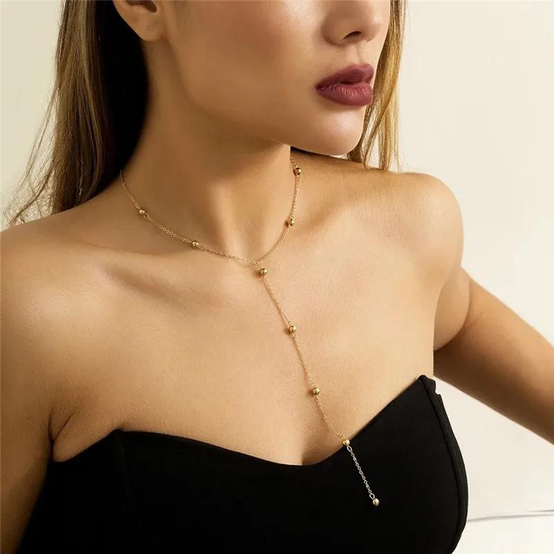 2024 New Minimalism Fashionable Long Tassel Necklace for Women Girls Vintage Chest Thin Chain Ball Pendant Neck  Gifts