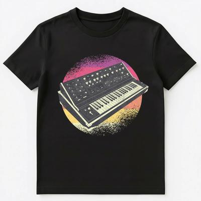 Unisex-T-Shirt im Retro-Stil mit Synthesizer-Musikkeyboard