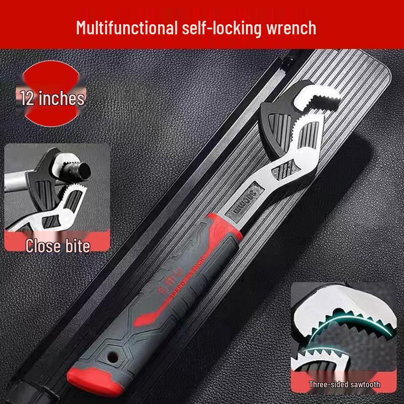 Industrial Grade 10” Multifunctional Adjustable Wrench: Self-Locking, High Hardness, Chrome Vanadium Steel, Ideal for Bathroom Use.