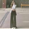 Women's Retro High Waist Wide Leg Black Jeans - Summer Loose, Slimming, Drapey, Frayed Hem, Floor Length.