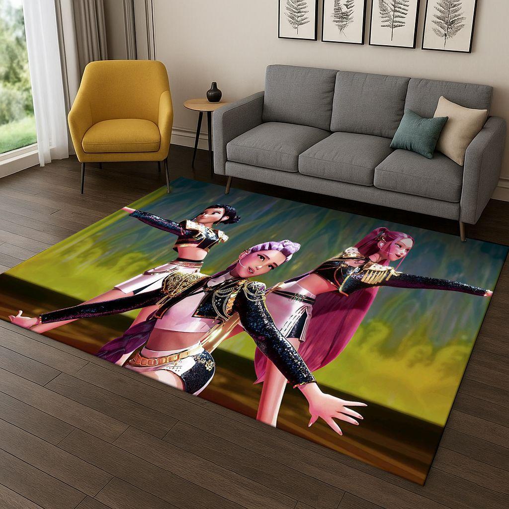 Kpop Demon Hunters Rumi Mira Zoey Music Cartoon Carpet Rug for Bedroom Living Room Sofa Home Decor,Non-slip Floor Mat Gift