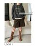 Sinan Retro British Plaid High-Waisted Wide-Leg Wool Shorts SN8521