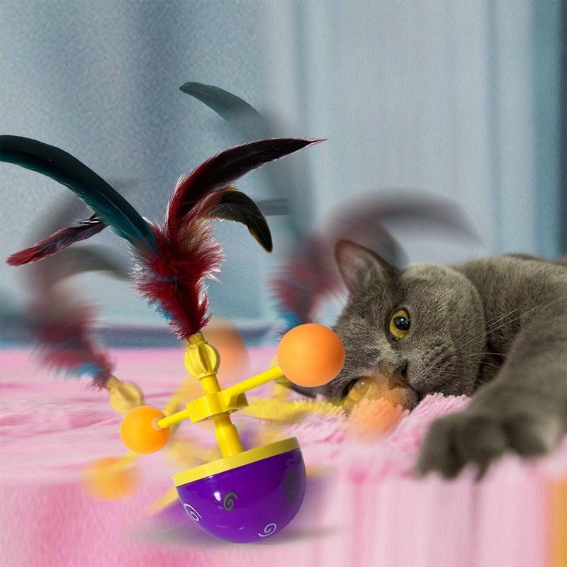 Cat Toys Interactive Cat Carousel Toy with Feather & Ball-Tumbler Teaser Wand for Kittens, Self-Rolling Relaxation Cat Play Toy