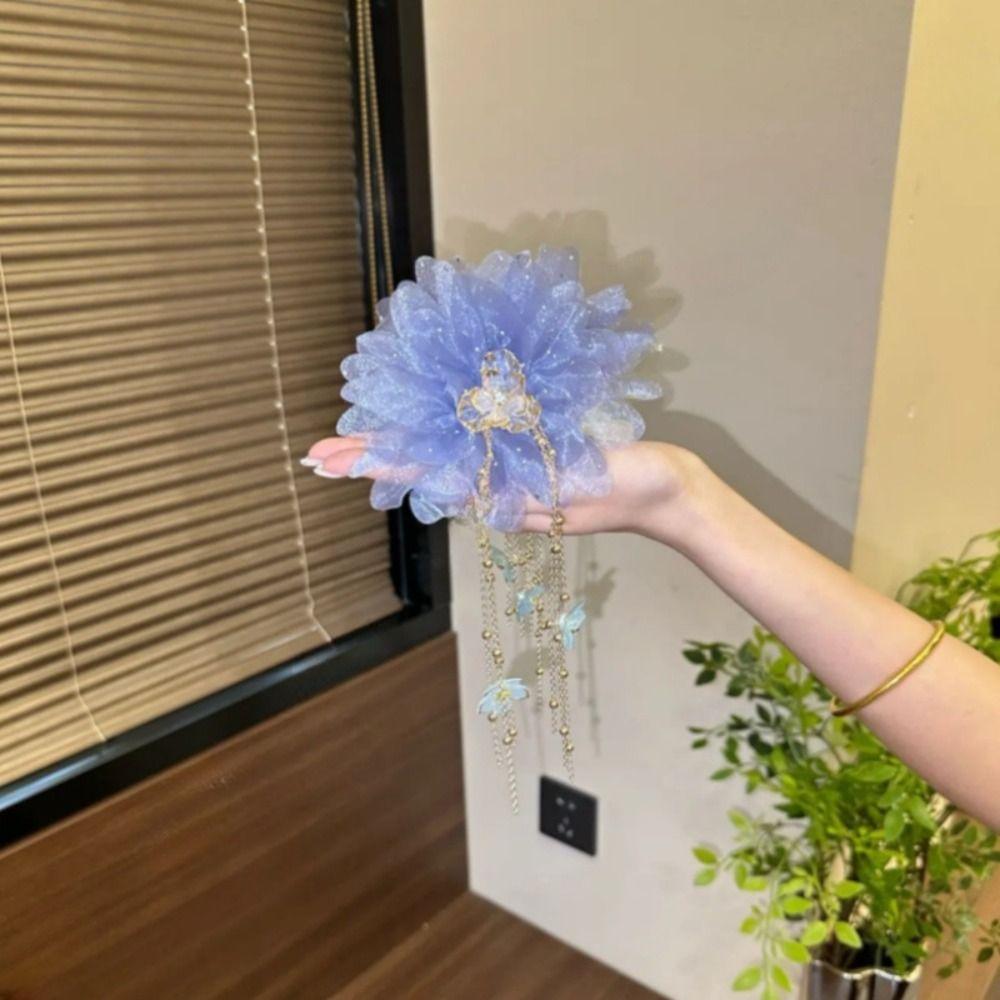Tassel Shark Clip Peony Flower Hair Clip Temperament Flower Hairgrips  Women