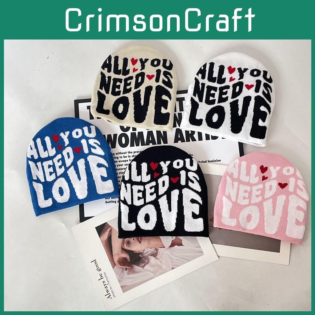 Color Simple Blocked Letter And Heart Pattern Women Casual Warm Hat Knitted