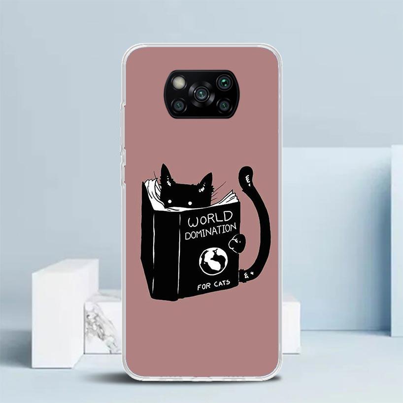 Cartoon Cute Black Cat Phone Case For Xiaomi Poco F7 Ultra X5 X6 X7 Pro M7 Redmi 15C 15 13C 13 12C 12 10C 10 10A 9 9C 9A 9T Cove