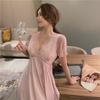 Pajamas Women's Summer Sexy Thin Ice Silk Temperament Spring and Autumn Fairy Fan Fashion Foreign Loose Long Knee Nightdress