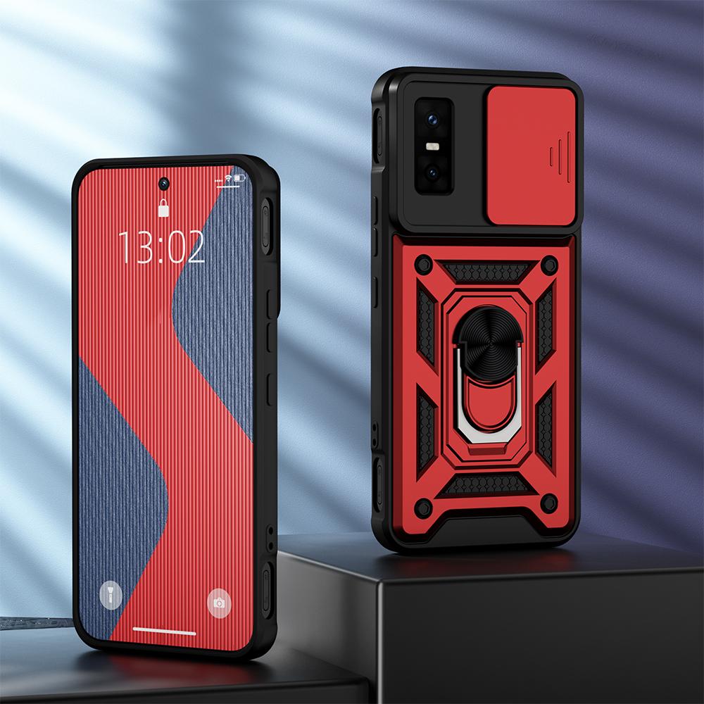 KEYSION Shockproof Armor Case for Infinix GT 30 Pro Slide Camera Lens Protection Ring Stand Phone Cover for Infinix GT 30 Pro 5G
