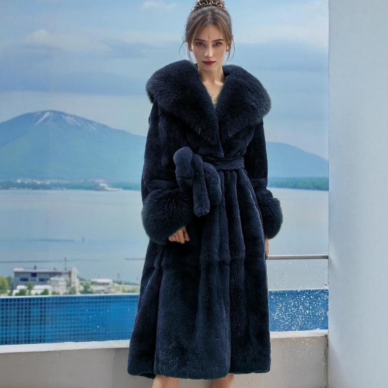 New Winter Environmentally Friendly Fur Coat Coat Women's Medium and Long Large Fur Collar Fashion Thickened Fur Cuff Temperament