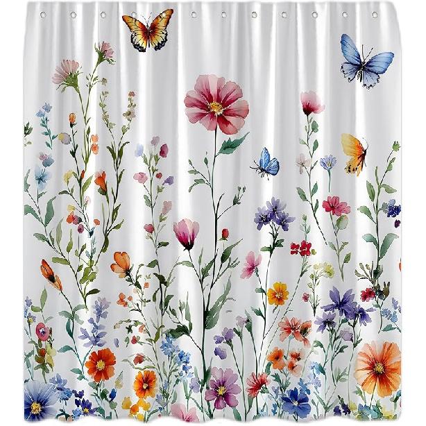 

Весенние цветочные листья Шторка для душа Бабочка Акварель Распускающийся цветок Рустикальное растение Природа Полевой цветок Винтаж Кантри Фермерский дом Тканевая шторка 70 W x 70 L (Pack of 1)