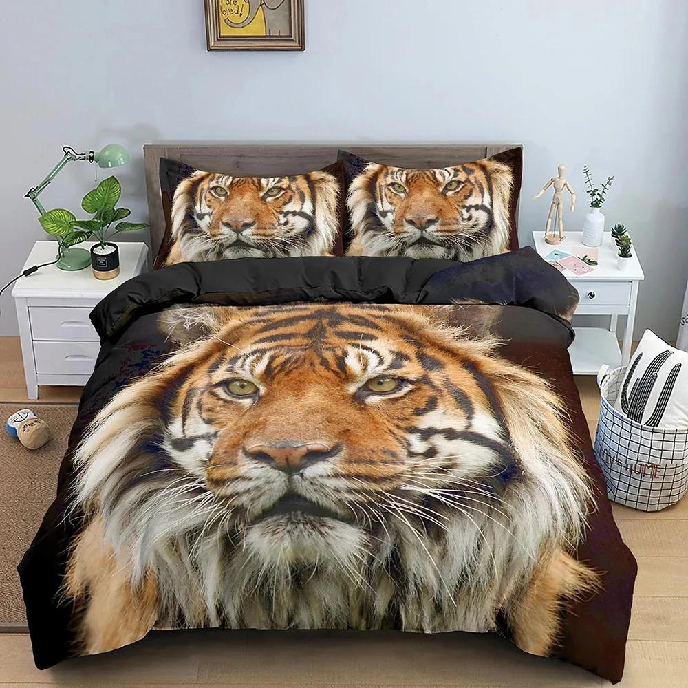 Tiger Ferocious Animal Bedding Set Boys Girls Twin Queen Size Duvet Cover Pillowcase Bed Boys Adult Fashion Home Textileextile