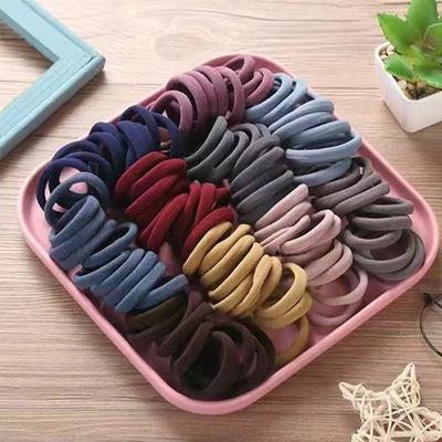50 Stück/Set Neue Damen Mädchen Bonbonfarben Nylon Basic Scrunchie Haargummi Zopfgummi Mode Haaraccessoires