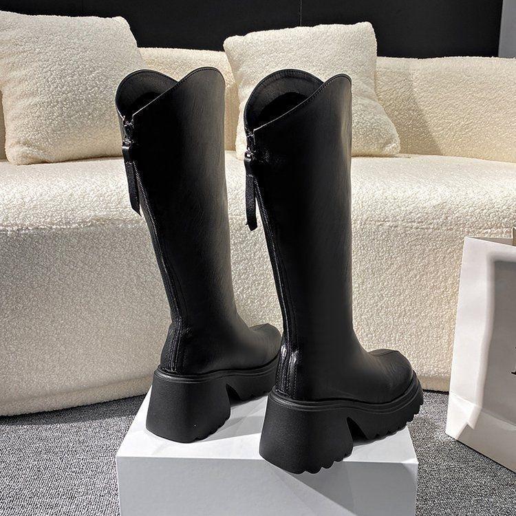 Round head soft sole inner thin national trend knight boots high top high tube V but knee boots boots thick sole