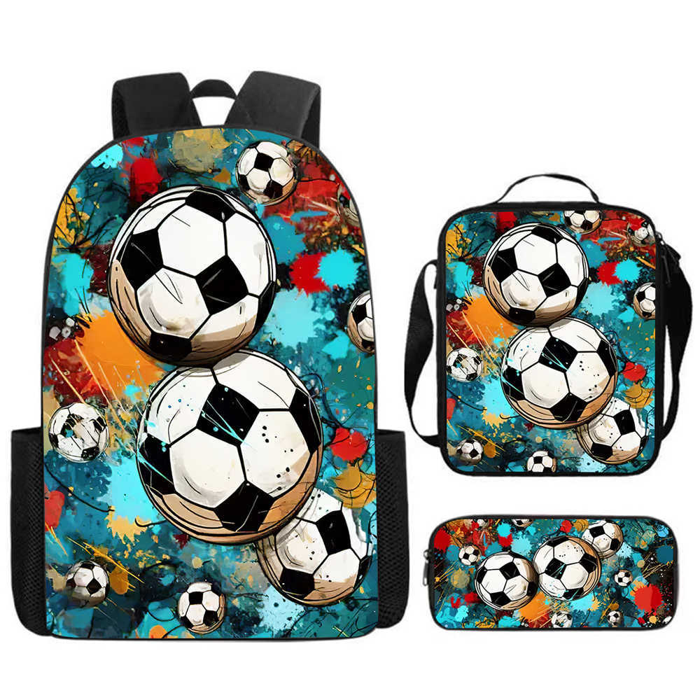 3Pcs/Set Cartoon Casual Fashion Soccer School Bags for Boy Girls Flat Surface Football Pattern Book Bags Sets Backpacks Children's Birthday Gift