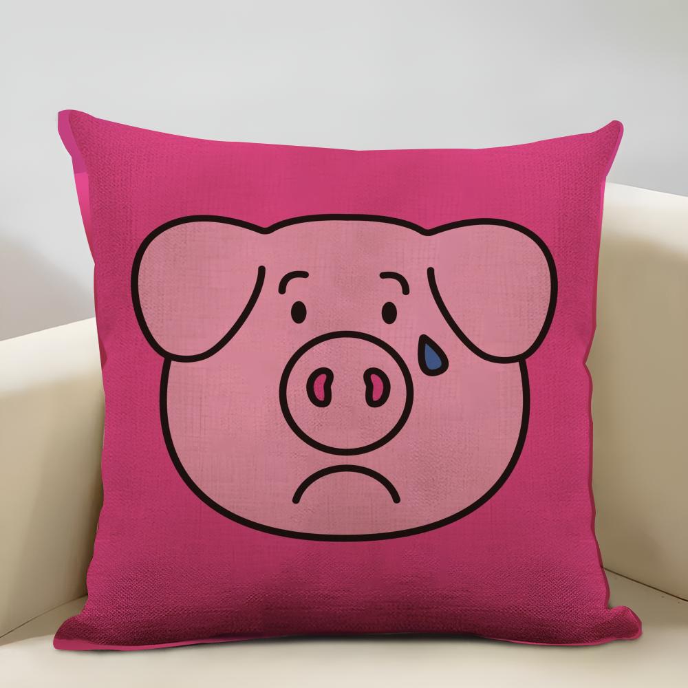 Percy Pig Cushion Cover Household Decoration Linen Sofa Cushion Cover: Skin-Friendly & Breathable with Invisible Zipper