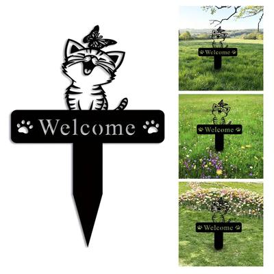 Praktisches Eisen-Katzen-Willkommensschild für den Außenbereich in Gärten und Höfen Zarte geschweißte Katzen-Skulptur-Zubehörteile