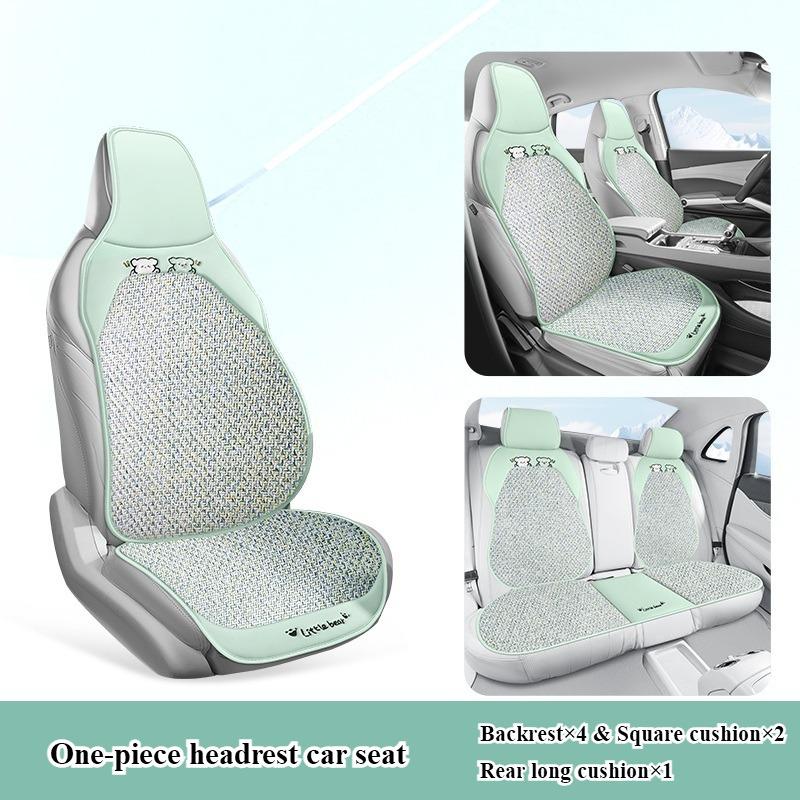 Breathable summer car seat cover - cool ice rattan weave, PU leather trim, lovely embroidery, suitable for One-piece seat