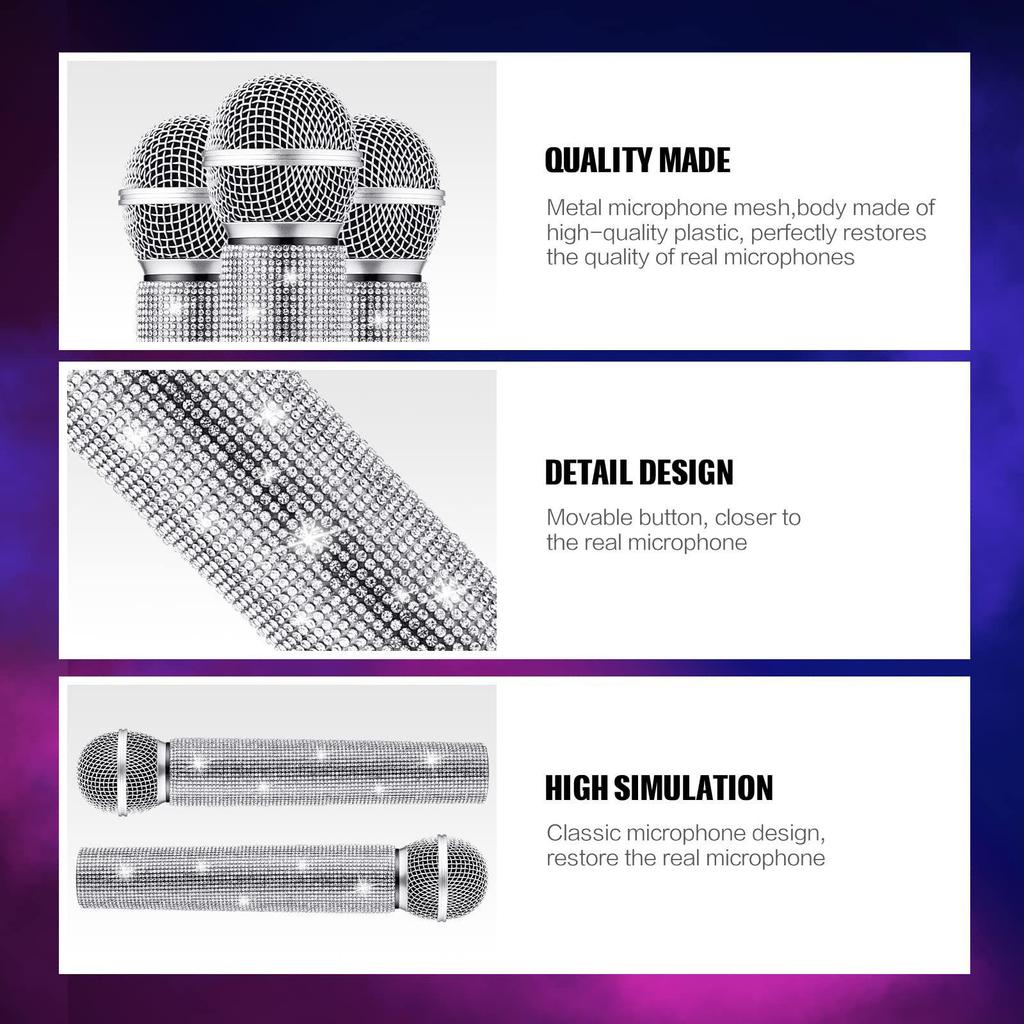 Rhinestone Diamond Microphone Cover for Children's Performance (Prop Only, Mic Not Included)