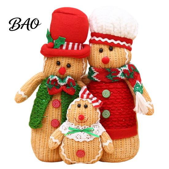 Plump Three Dimensional Ornaments Christmas Plush Gingerbread Man Figures with Hat Scarf, Cute Stuffed Family Window Display Accents of 3 Ornament for