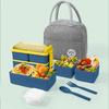 Food-grade microwaveable lunch box, double-layer bento box, compartmented lunch box with cutlery and small sauce container