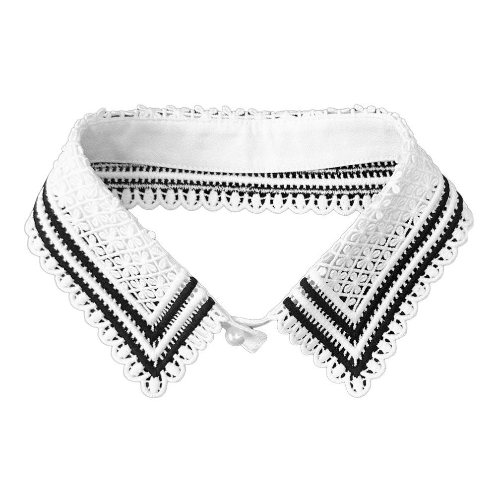 Lace Fake Collar Pearl Button Detachable Front Tie Water Soluble Embroidered Pearl Button Pointed Collar Fake Collar For Women