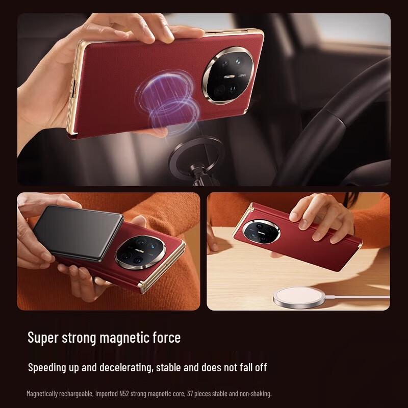 KUMO Magnetic Hinge Genuine Leather Folding Phone Case