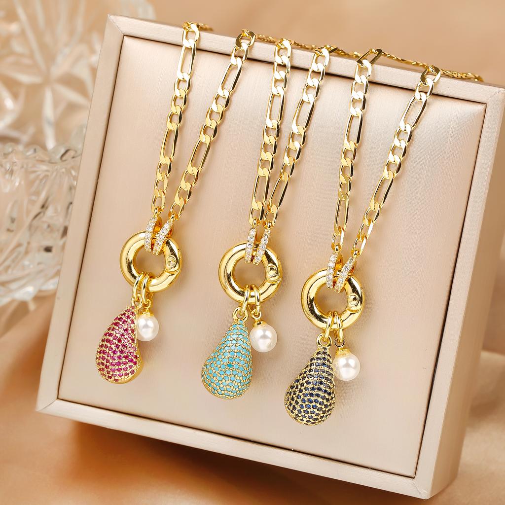 6 Colors Shiny Zirconia Comma Water Drop Pendant Clavicle Chain Choker Classic for Woman Girl Daily Party Jewelry Holiday Gift