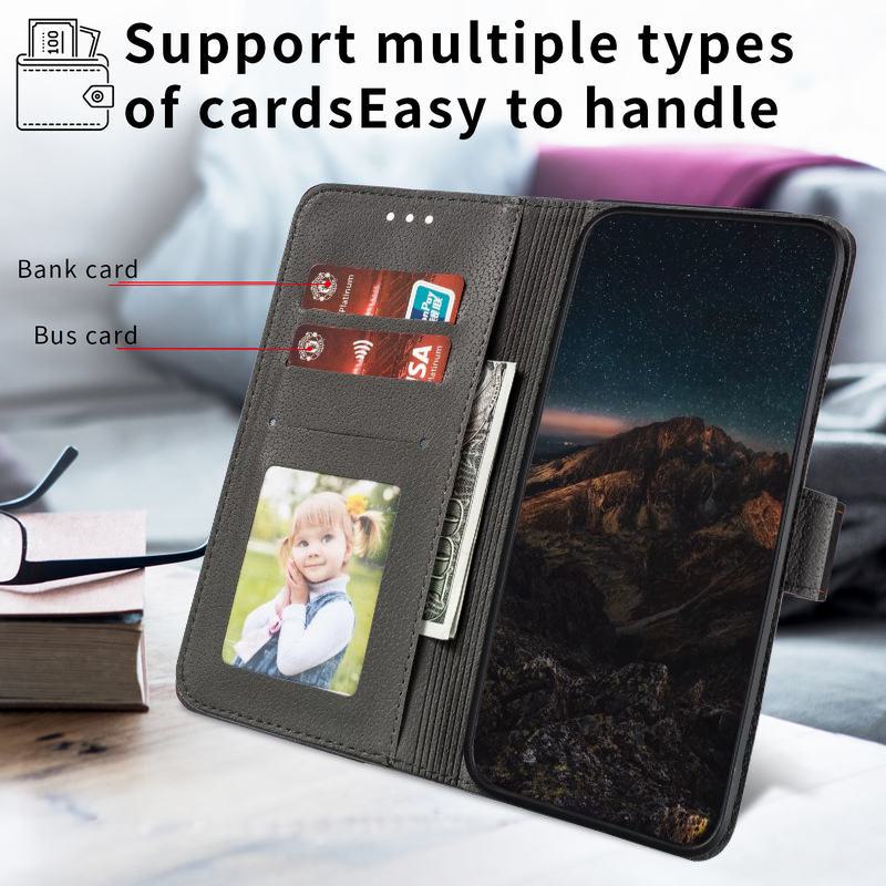 Lychee Feather Leather Case for iPhone 14 - Protective Cover with Card Slot - Flip Design for iPhone 13.