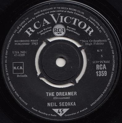 7inch Record NEIL SEDAKA - The Dreamer / Look Inside Your Hear RCA1359 RCA Victor 1963 UK Pop Used
