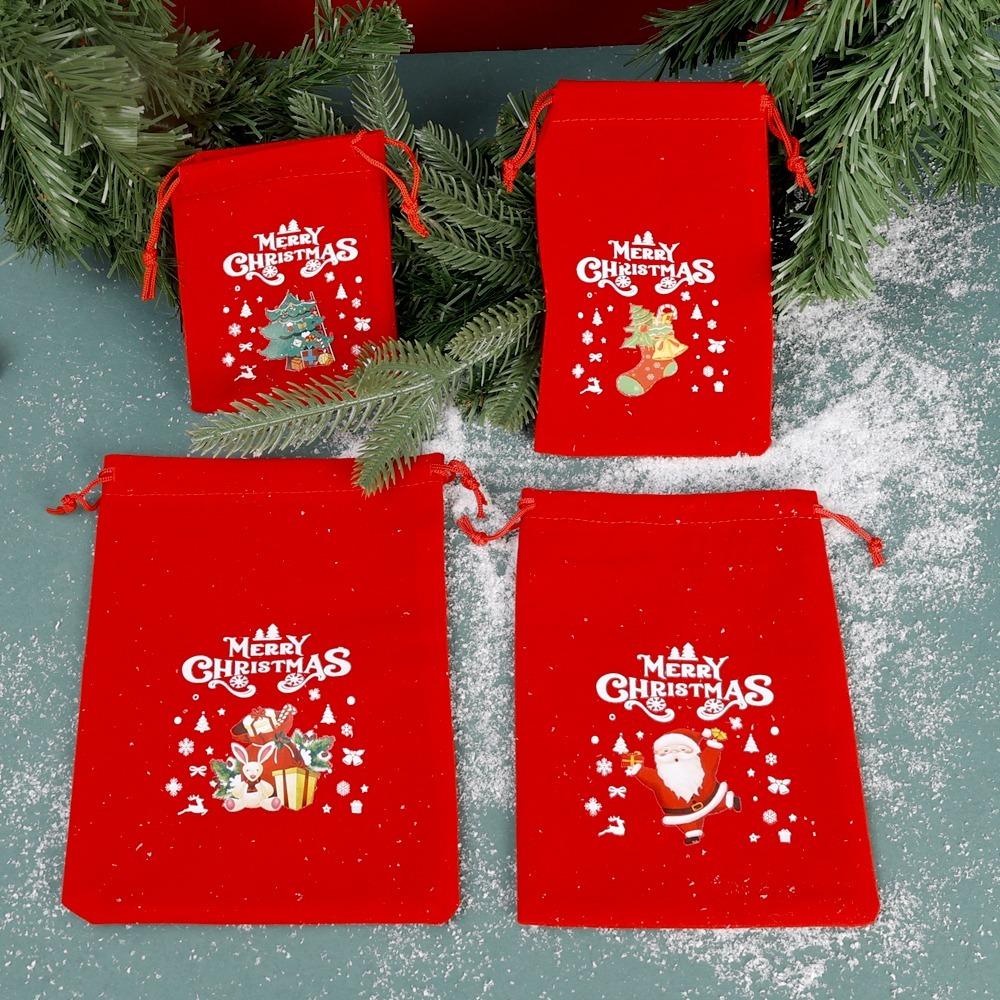 20/1PCS Christmas Velvet Bags Cartoon Candy Gift Drawstring Pouch Christmas New Year Party Favor Decor Jewelry Packaging Bag