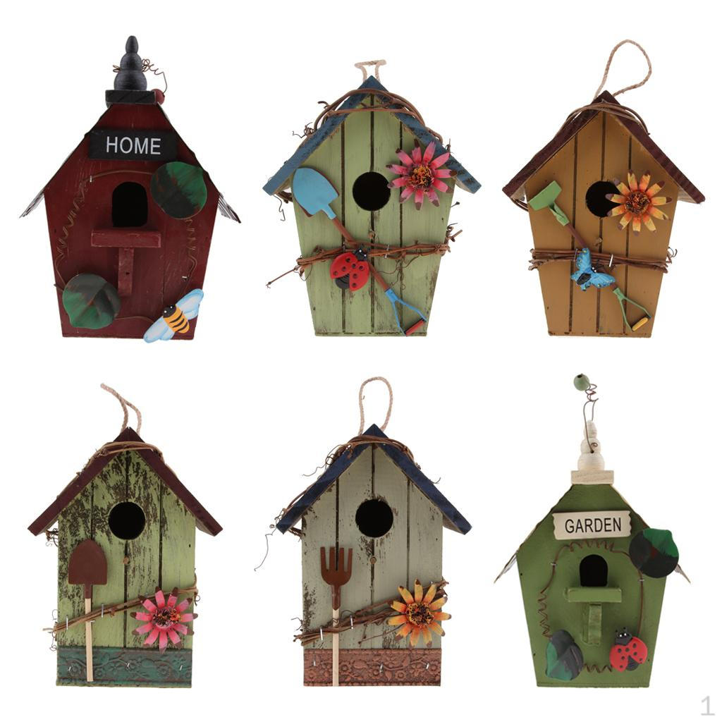 6 Pcs Country Cottages House Hanging Birdhouse Condo