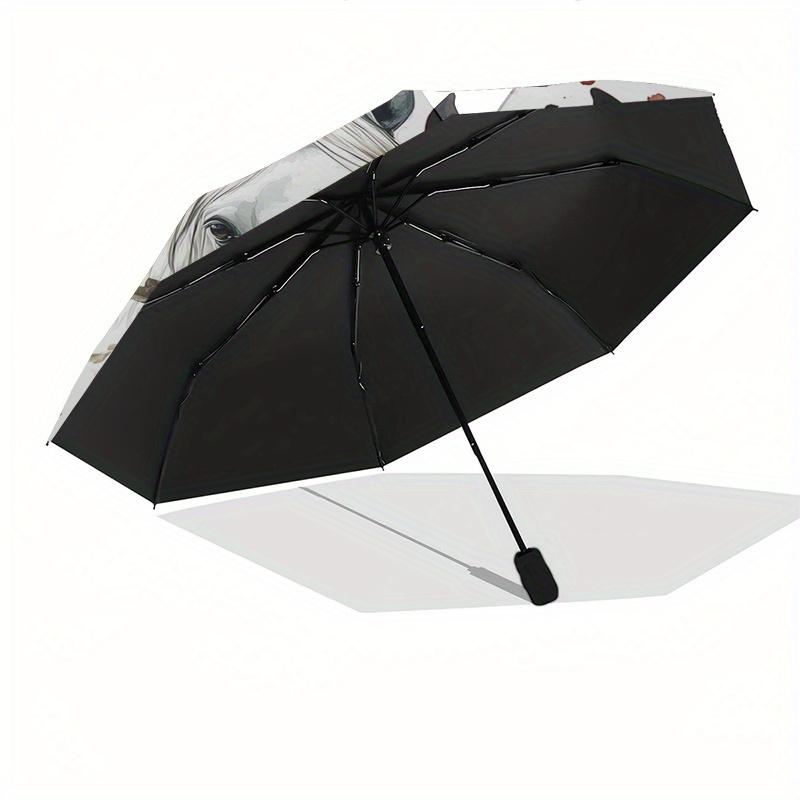 Pferde Rosen Automatischer Klappschirm einfaches Acht-Rippen-Design, leuchtendes Farbmuster, langlebiger Eisenrahmen, ideal für Reisen und Outdoor, bea