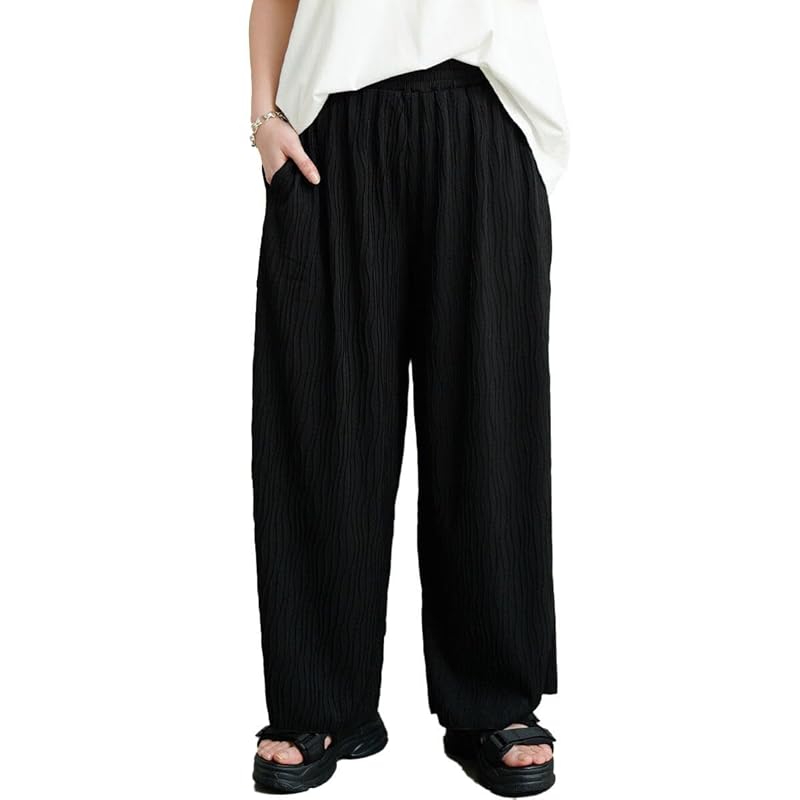 

[Gold Japan] large size ladies pants pants long wide pleats stretch winter coordination spring summer autumn winter plan-471006 4L black