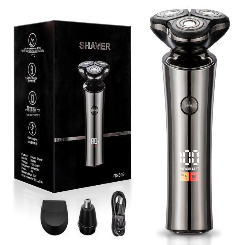 Cross New Men's Rechargeable Electric Shaver: Full Body Washable Rotary Three-Blade Beard Trimmer