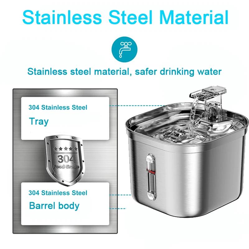 Automatic Stainless Steel Cat Fountain Water Dispenser Sensor Filter Ultra Quiet Pump Pet Cat Water Mark Water Fountain