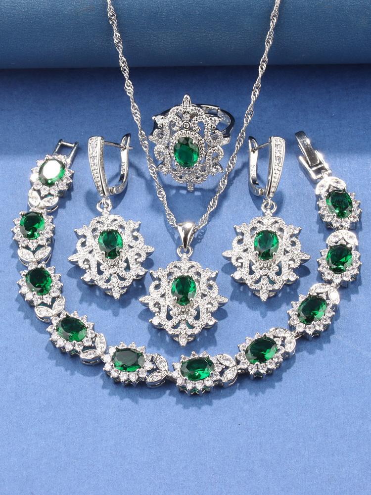 New Wedding Bridal Luxury Fine Jewelry&Accessory For Women Gift Sets Charm Bracelet Necklace And Earrings Ring