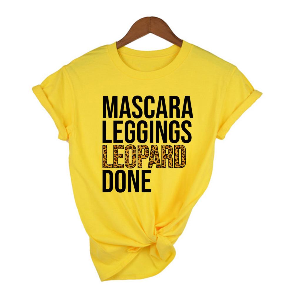 Mascara Leggings Leopard Done Print Women T Shirt Short Sleeve O Neck Casual Female Top Hipster
