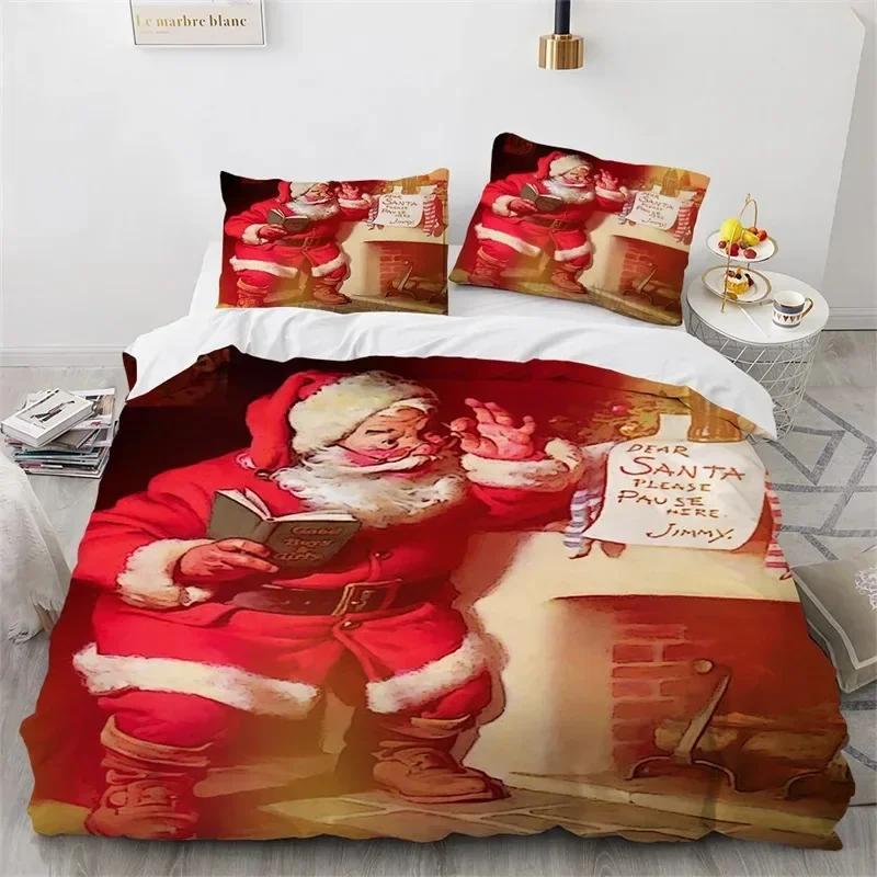 Christmas Microfiber Santa Claus Bedding Set Single Twin Double Queen King Cal King Size Bed Linen Set