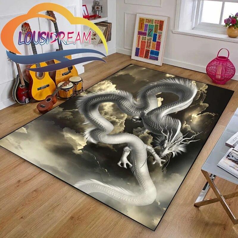Chinese Dragon or Mythical  Playroom and Bedroom Plush Carpet Non-slip  Soft Play Mat Bed Area Rug Parlor Decor
