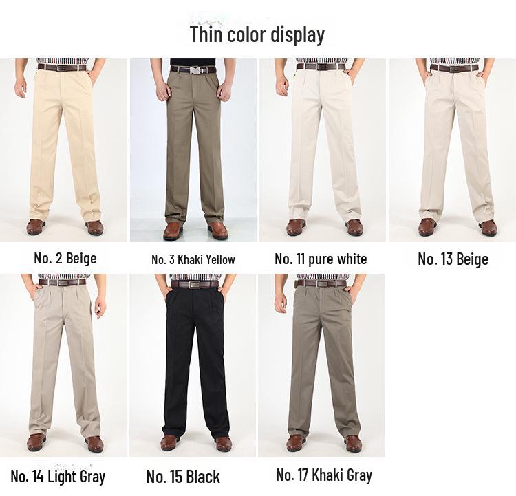Men’s High Waist Cotton Pleated Loose-Fit Pants for Spring & Autumn