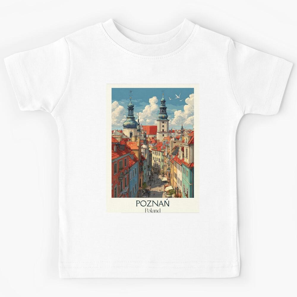 Poznań Poster – Colorful Polish Market Square Retro Design Kids T-Shirt 110