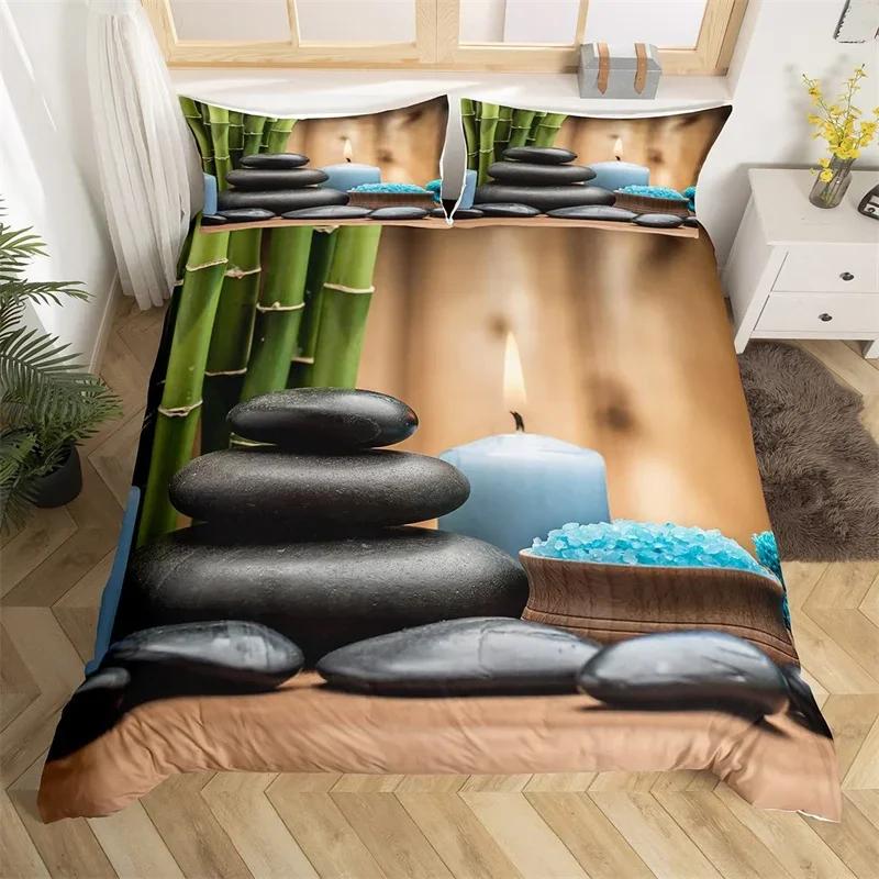 Comforter Zen Stones King Sandy Beach Bedding Set Microfiber Purple Phalaenopsis Comforter Meditation