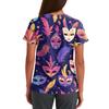 Women's Fashionable V-neck Workwear Printed Short Sleeved Pocket Side Slit Workwear Basic Pullover Top