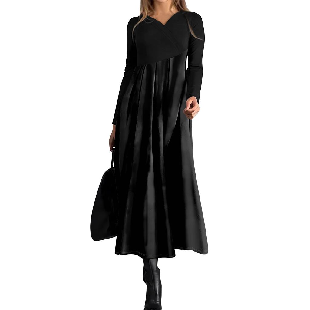 Ladies' Casual V-neck Long Sleeved Dress Color Loose And Oversized Dress