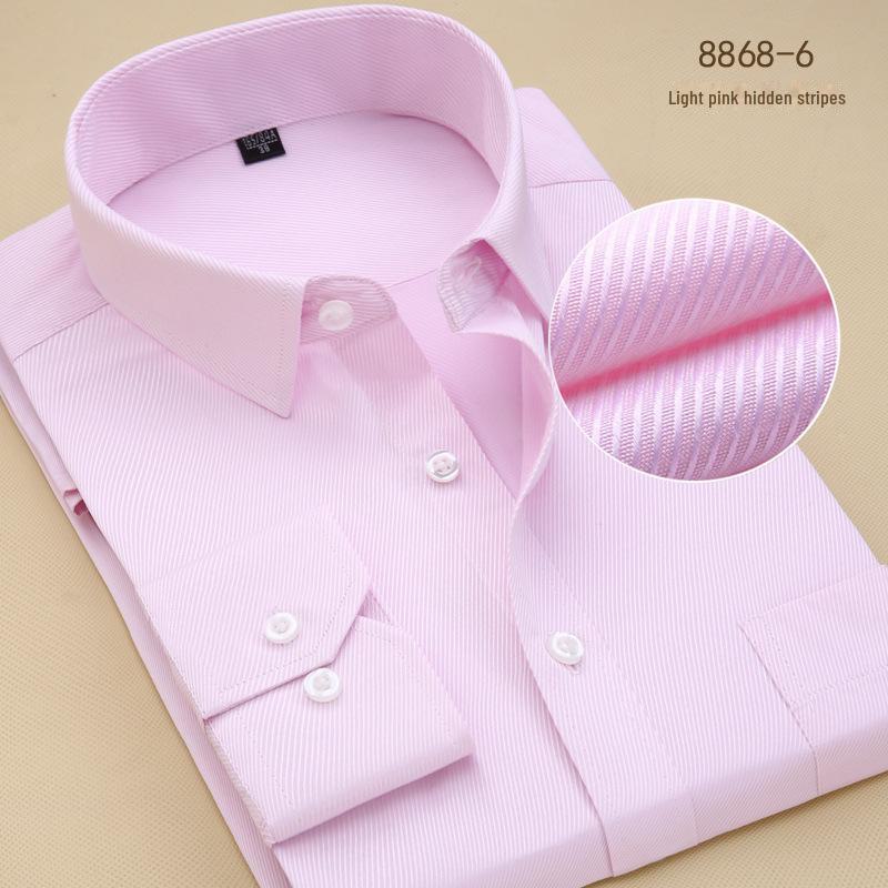 "Men's Long-Sleeved Black and White Business Slim-Fit Shirt with Solid Color or Printed Design"