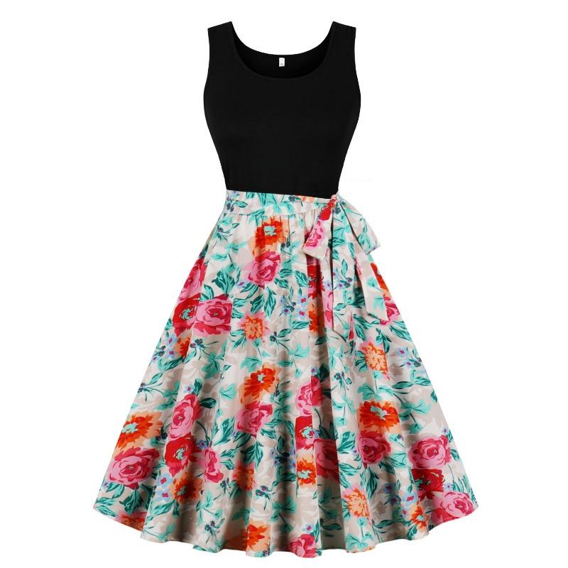 Summer new retro vest collar sleeveless black spelling print pendulum jumpsuit