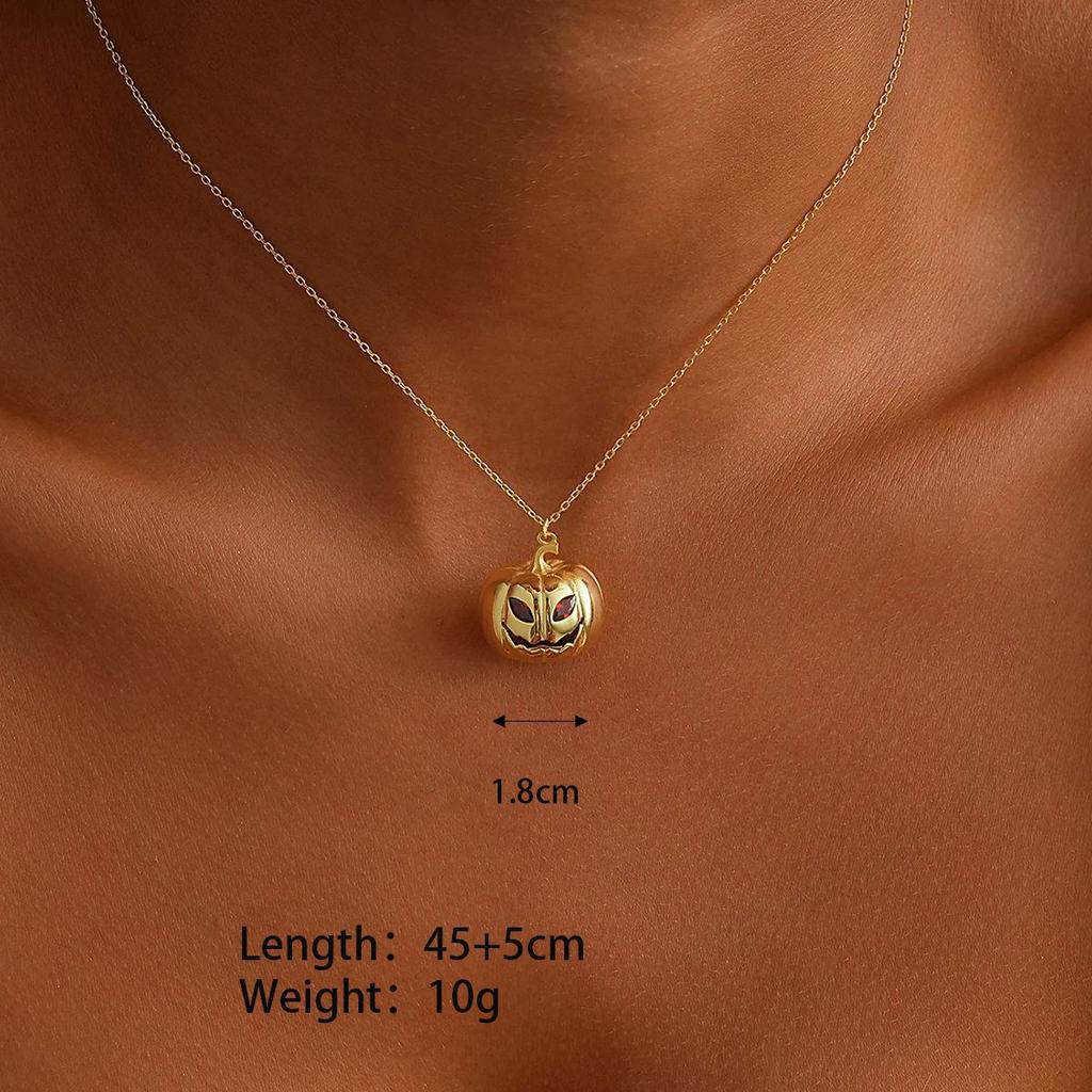 Zierlicher 18K Gold Platinierter Edelstahl Kürbis Zarte Kette Minimalistisch Einfach Halloween Schmuck Bester Freund Schmuck Geschenke