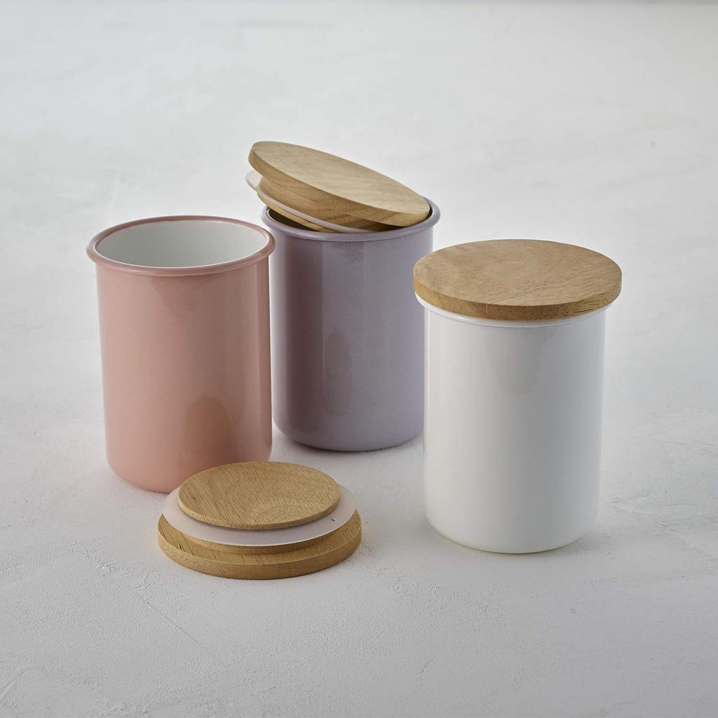 Fuji Enamel Wooden Lid Canister Ash Pink C-9CNL AP