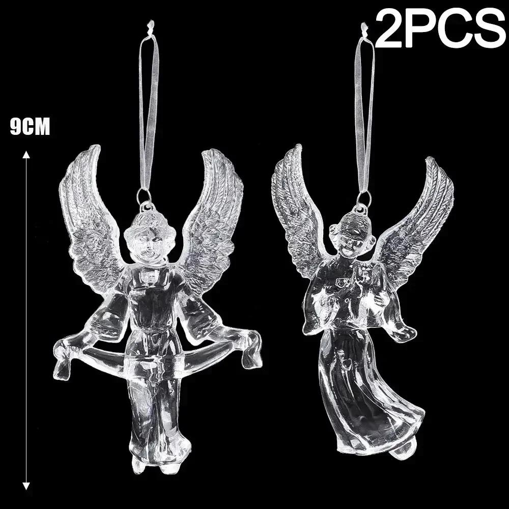 12/2PCS Christmas Acrylic Snowflake Ornament Crystal Clear Icicle Christmas Tree Pendants Holiday Winter Party Hanging Ornament